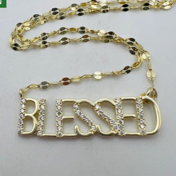 Sterling Silver Gold Tone BLESSED Necklace - Picture 3 of 7